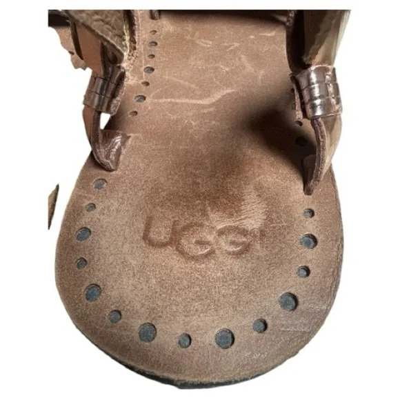 UGG Brown Black And Rose Gold Leather Sandals Size 5 - Picture 5 of 5